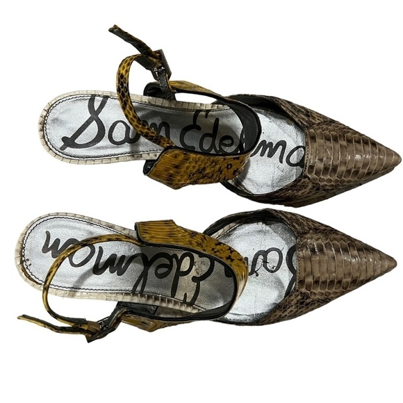 Sam Edelman 9 Ola Leather Slingback Snake Print Stiletto Heels in Yellow - Picture 4 of 8